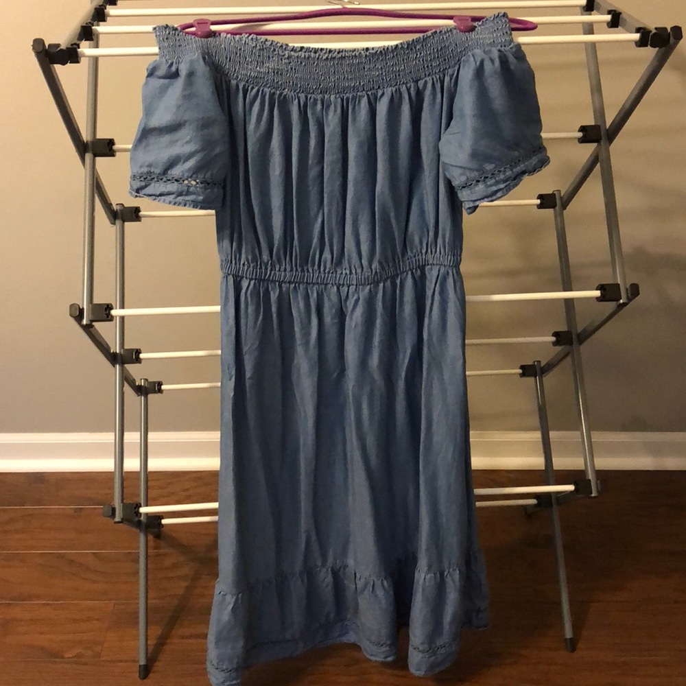Chambray off the shoulder midi dress